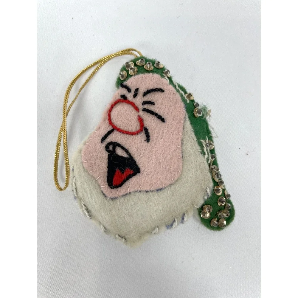 Disney Ornaments Felt Sequins Pinocchio Snow White Dwarfs Vintage 6